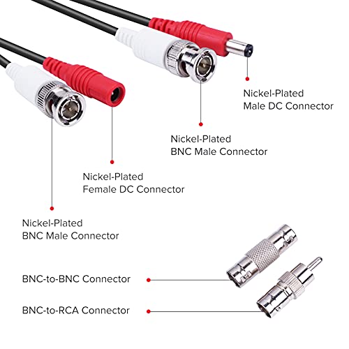 CTC Connexions 4 חבילה 100ft BNC כבל חשמל וידאו, כבל סיומת חוט חוט מצלמת אבטחה למערכת DVR של מעקב