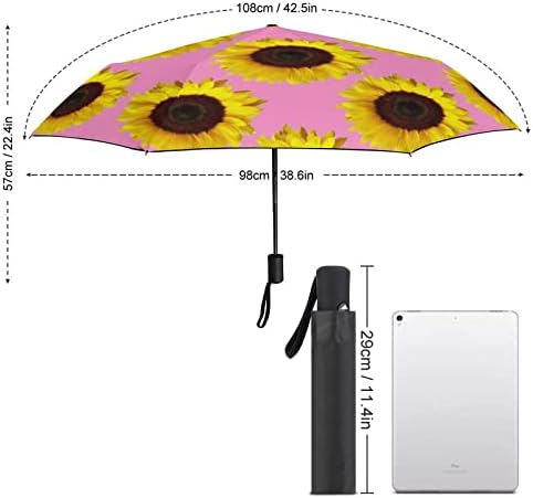 חמניות על ורוד 3 קפלים אוטומטי פתוח קרוב נגד אולטרה סגול מטריית נסיעות מטריית נייד קיץ מטריות