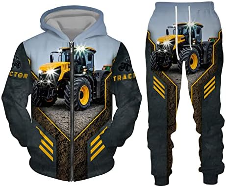 Mens 3D Tractor Tractor משאית קפוצ'ונים מגניבים חליפות שרוולים ארוכים מגדירים ספורט בגדי ספורט.