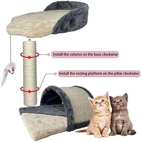 פוסט גירוד חתלתולים מבריק, עץ גרדן לחתולים עם מגדל חתולים מערה ודירות עמוד סיסל טבעי עם פלטפורמת