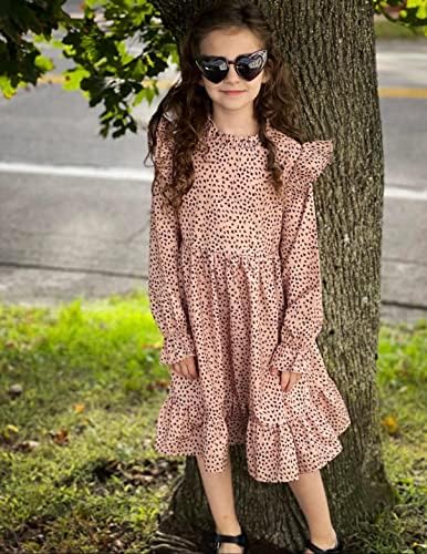 שמלת שרוול ארוך של ארשיינר נערת דפוס צוואר Mock Midi Line שמלות MIDI במשך 5-12 שנים ילדים