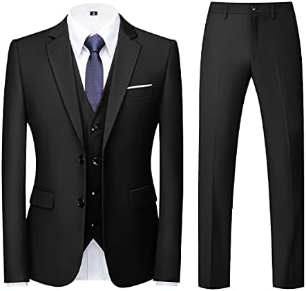 חליפות טוקסידו לגברים 3 חלקים בלייזר חליפה מזדמן בכושר דק שני כפתורים מעילי נשף חתונה אפוד ומכנסיים