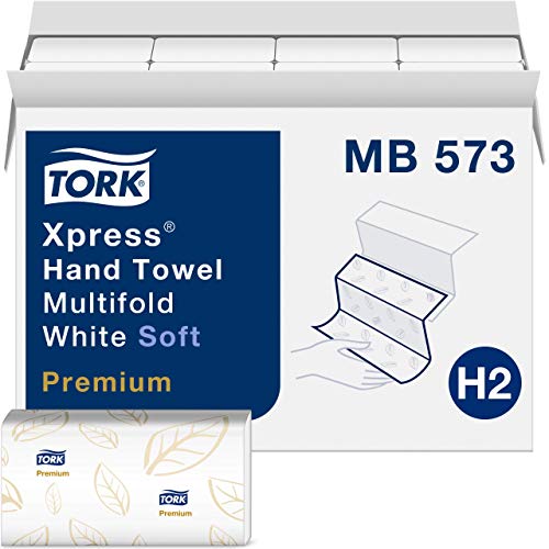 Tork Xpress Multifold Multifold מגבת לבנה H2, Premium, 4 panel, 16 x 94 גיליונות, MB573 ו- Xpress Soft Multifold