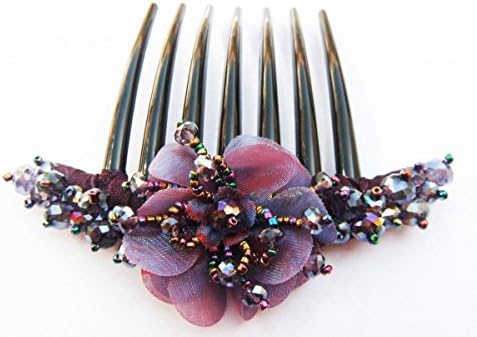 צרפתית טוויסט שיער מסרק לקשט קריסטל עם פרחים סגול עשוי בד