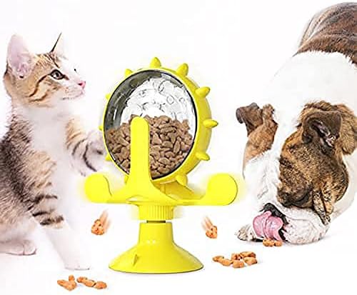 פטיפון אינטראקטיבי - צעצוע משחק פאזל לכלבים וחתולים - דליפת מזון איטי - טחנת רוח פטיפון - סיבוב של גלגל