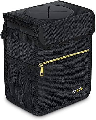 K Knodel Cab Can עם מכסה, פח אשפה של מכוניות חסינות דליפה עם כיסי אחסון, שקית זבל אוטומטית אטומה