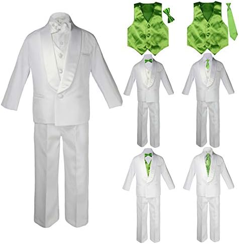 תינוק ילד ילד ילד פעוט ילד נוער נער מסיבת חתונה רשמית חליפת דש לבן סט סיד ירוק סאטן אפוד ועניבת פרו