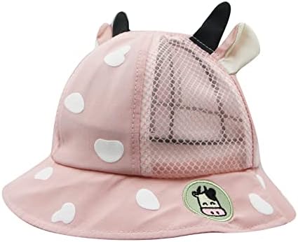 ילדים דלי הדפס פרה חמוד כובע דייג כובע ילדות קטנות נוסעות כובע כובע שמש עם קרניים חמודות אוזניים