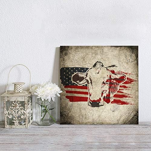 אקסמסיון אמריקאי דגל שמן ציור בד בציר חוות פרה ממוסגר תמונה על קיר אמנות לסלון / חדר שינה / חדר