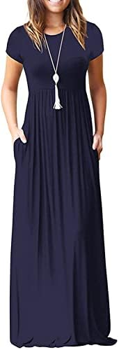 שמלת מקסי מקסי של FWFLYAWAY לנשים 2022, שרוול קצר שמלה ארוכה אימפריה מותן חוף שמלת שמש שמלת חולצת שמלה עם כיסים