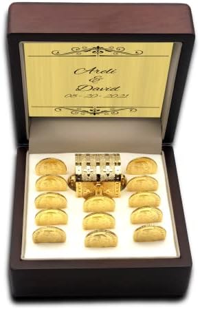 מטבעות אחידות לחתונה הניתנת להתאמה אישית של EHV Arras de Boda עם מארז תצוגה דקורטיבי, קופסת אוצר, טקס