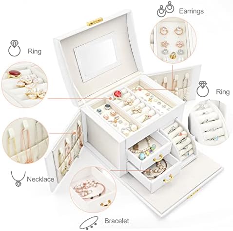 מארגן תכשיטים של Mueuss קופסה לבנות מתנה אידיאלית לנשים, נרתיק תכשיטים ניידים עם מראה ומנעול לעגילי