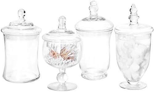 סט MyGift של 4 צנצנות זכוכית זכוכית, צנצנות ממתקים ברורות עם מכסים