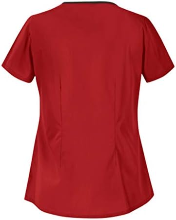 נשים טוניקת חולצות קצר שרוול סדיר צווארון מוצק צבע טיפול עובדים חולצה עם כיס חולצה