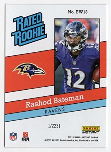 Rashod Batemanrc 2021 פאניני מדורג מיידי מדורג רוקי רטרו /2231BW13 Rookie Ravens Cond NFL כדורגל