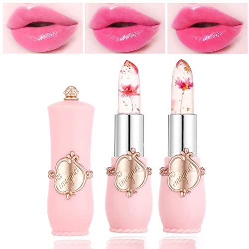 2 יחידות קריסטל פרח שפתון צבע שינוי שפתון קסם שפתון ג ' לי ברור שפתון, לאורך זמן מזין קרם לחות טמפרטורת