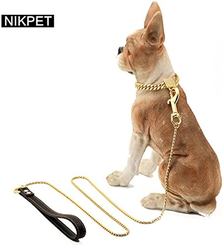 רצועת שרשרת זהב לכלבים רצועת כלבים לעיסה עם ידית מרופדת, רצועה חזקה נגד רצועה כבדה רצועה לאימוני