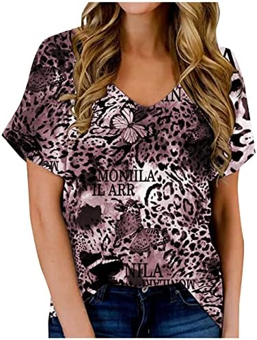 נשים בכושר רגוע עגול צוואר חולצות קל משקל פרפר הדפסת חולצה קלאסי - מתאים הנלי קצר שרוול חולצות