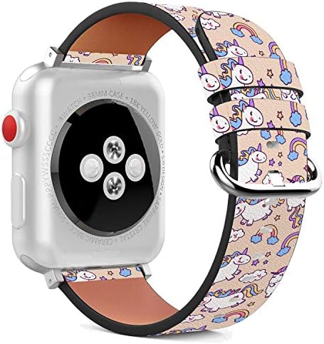 תואם ל- Apple Watch - 38 ממ / 40 ממ / 41 ממ צמיד צמיד עור עם אבזם ומתאמים נירוסטה - קשת חד קרן צבעונית