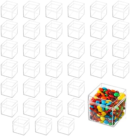 LIDSCURA 36 קופסת אקריליק, קופסת קוביית ריבוע פלסטיק בהיר פלסטיק עם מכסים, מיכל אחסון ממתקים, לגלול ממתקים,