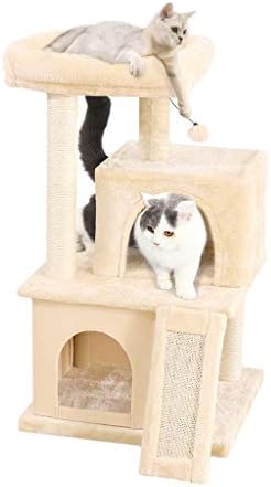 חתול עץ מודרני חתולי עץ חתולי מגדל שמציעה עם סיסל-מכוסה מגרד הודעות, מרווח דירה גדול מוט עבור קטן עד