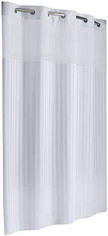 וילון מקלחת פס ויקטוריאני ללא וו-וו עם פבה עם אניה וחלון של פבה, אין צורך ווים, 71 x 74, לבן