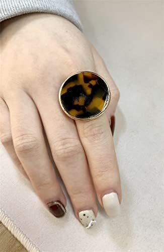 טבעת הצהרת מעטפת צב עגולה לנשים בנות אופנה מתכוונן אקריליק נמר בעל מרקם טבעות אצבע להקה גדולה התאמה נוחה מצופה