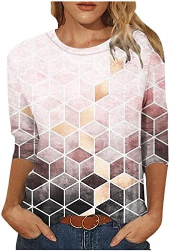 חולצות T Crew Neck T עבור נשים ארוכות 3/4 שרוול גיאומטריה גיאומטריה גרפית חולצות Tshirts נער נער 2023