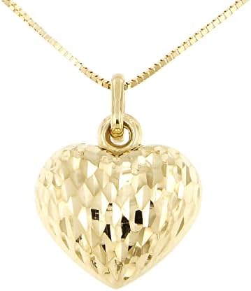 לוקצ 'טה-שרשרת זהב צהוב 14 קראט עם תליון לב מרקם, 16 + 2 אינץ', שרשראות זהב מוצק 14 קראט לנשים