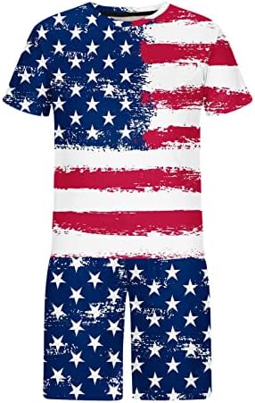 אימוץ דגל אמריקני של Yihaojia לגברים מככב פסים חולצה ומכנסיים קצרים קבעו ארהב 2 תלבושות חתיכות