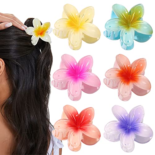 הוואי פרח שיער קליפים 6 יחידות גדול חמוד פלומריה טופר קליפים עבור נשים, החלקה חזק להחזיק גדול שיער מלחציים
