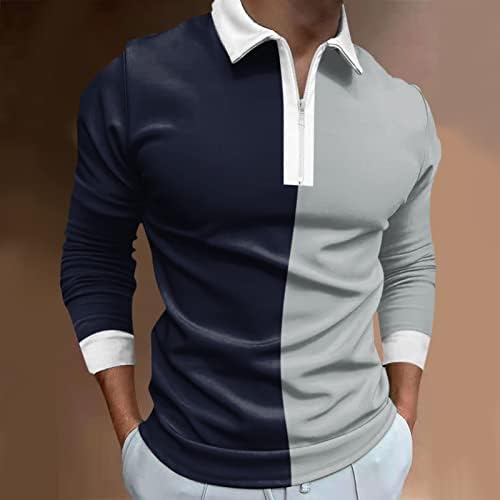 חולצות פולו לגברים של ווקאצ'י רוכסן צוואר, חורף שרוול ארוך בלוק טלאים טלאים גולף חולצות מעצבים מזדמנים של שרירים