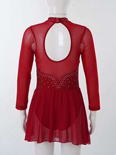 בנות יומין מבריק רשת צוואר מדומה דמות מחלקה קרח שמלת החלקה על תחרות ריקוד תלבושות בלט בלט שמלת טוטו