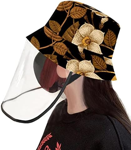 כובע מגן למבוגרים עם מגן פנים, כובע דייג כובע אנטי שמש, פרח יפני רטרו זהוב
