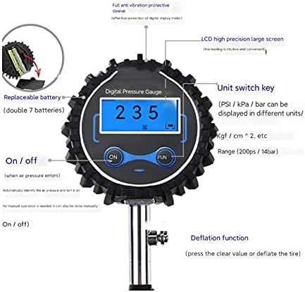 WDBBY דיגיטלי צמיג מהיר/צמיג מכונת אוורור מכונית מכונית מד צמיג מד לחץ 3-200PSI מד לחץ דיגיטלי