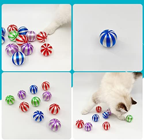 אנדיקר חתול צעצוע כדורי, 5 יחידות נצנצים חתול צעצועי מקורה חתולים, רב צבע חתול אינטראקטיבי צעצועי עם פעמון בתוך,
