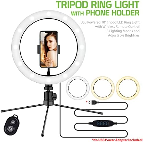 טבעת סלפי בהירה אור תלת צבעוני תואם לזטה שלך 9520 10 אינץ ' עם שלט לשידור חי / איפור/יוטיוב / טיקטוק/וידאו