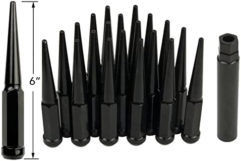 24 יחידות ארוך במיוחד 6 גבוה 14 על 1.5 אגוזי ספייק שחורים עם מפתח, המיועדים להתאים 1999-2019 שברולט