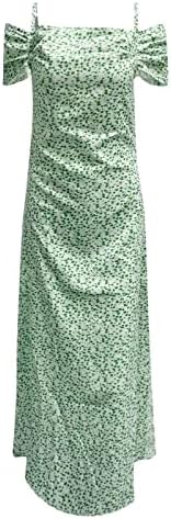 פימלו נשים קיץ ספגטי רצועות קצר שרוול סקסי מזדמן הדפסה ללא משענת ארוך שמלת סדק דק ארוך שמלה