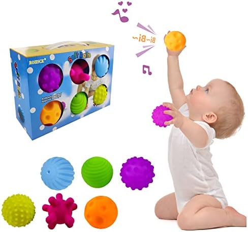 Rohsce Montessori צעצועים לאמבטיה לתינוקות 6-12 חודשים, אבני בניין רכות וטבעת חושית ומונטסורי