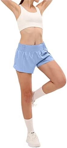 מכנסיים קצרים אתלטים בעלי מותניים גבוהים לנשים, מכנסי אימון של נשים בגודל של נשים עם כיס אניה וכיס