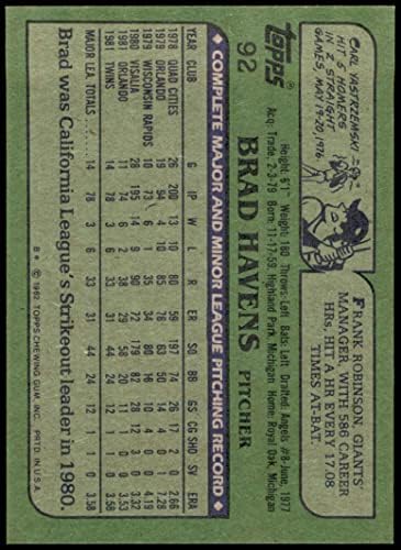 1982 Topps 92 Brad Havens Minnesota Twins NM תאומים