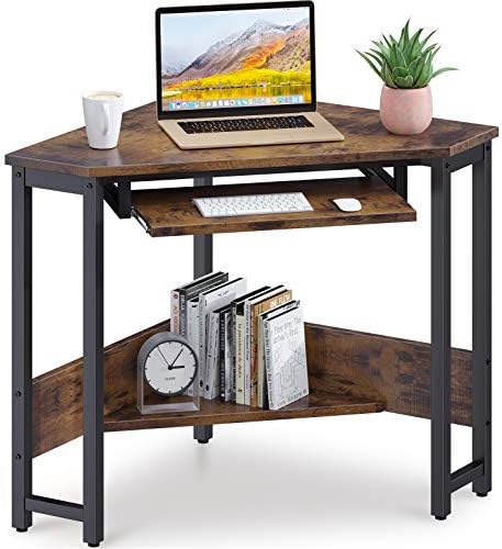 עוד שולחן פינתי, שולחן מחשב משולש, מסגרת פלדה חסון שולחן קטן עבור תחנת עבודה עם מגש מקלדת חלקה & מגבר;