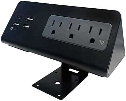 רצועת חשמל מהדק שולחן של Kable Kontrol עם יציאת USB-C, תחנת טעינה של קצה שולחן העבודה, 3 שקעי