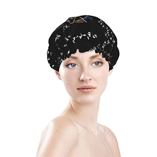 נשים לשימוש חוזר למתיחות שולי שיער כובע מתמטיקה דפוס כפול שכבות כובע מכסה אמבטיה למקלחת אטום למים