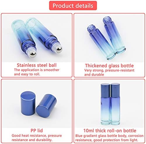 10 יחידות בקבוקי רולר 10 מיליליטר זכוכית שמן אתרים שיפוע כחול בקבוק כובע בורג כחול עם כדור רולר נירוסטה