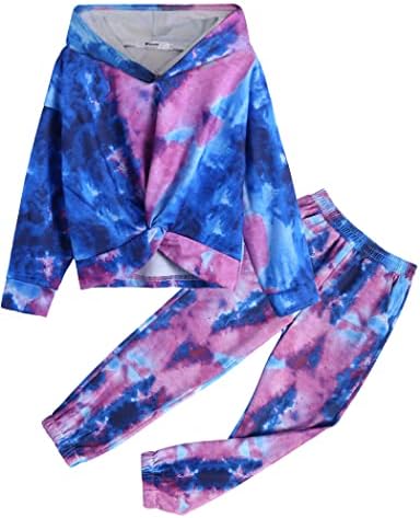 HOPEAC 2 חתיכות בנות עניבה בגדים צבעוניים סט טוויסט חמוד צמרות קדמיות קפוצ'ונים קפוצ'ונים מכנסי טרניקה