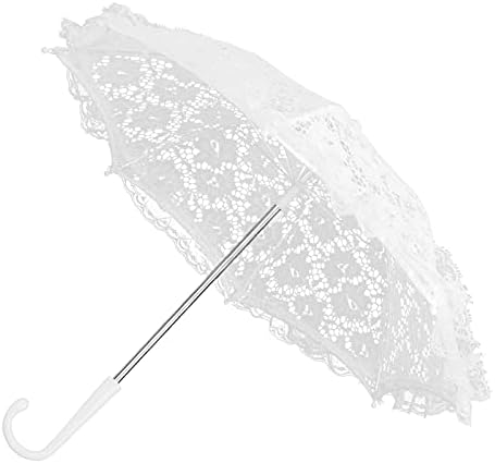 מטריית מפרסול תחרה לבנה של אקוזון, פרחי מלאכה רקמה רקמה מטריית מפלגת כלה אבזרים תלבושת ליידי לשושבינות