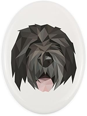 טרייר רוסי שחור, לוח קרמיקה מצבה עם תמונה של כלב, גיאומטרי