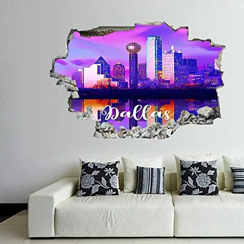 Cocoken Dallas City View 3D מדבקות קיר שבור אמריקאי טקסס דאלאס 24X16 אינץ
